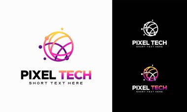 Piksel teknoloji logosu konsept vektörü, Ağ İnternet logo sembolü, Dijital Kablo logosu tasarladı