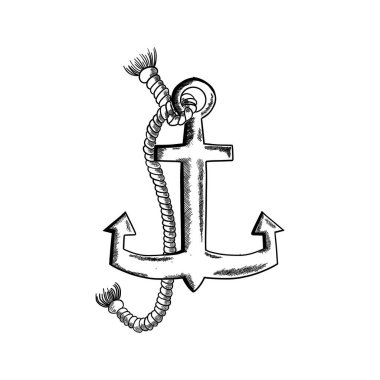 Vintage tarzında bir geminin sunuculuğunun gösterimi, Anchor. El çizimi. Beyaz bir arkaplanda izole edilmiş.