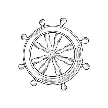 Vintage tarzında bir geminin sunuculuğunun gösterimi, Anchor. El çizimi. Beyaz bir arkaplanda izole edilmiş.