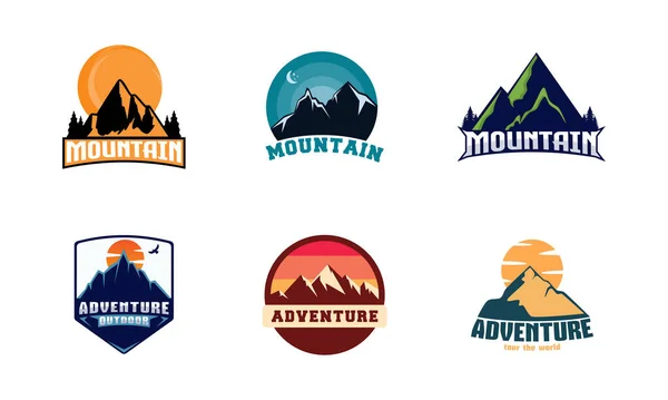 Set Von Berg Logo Design Vektor Illustration Outdoor Abenteuer Logo — Stockvektor