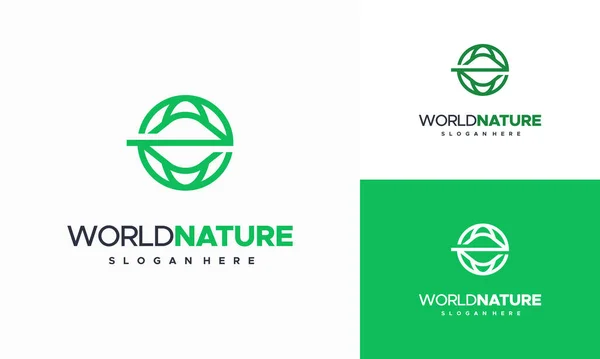 World Nature Eco Logo Vorlage Global Leaf Eco Logo Designs — Stockvektor