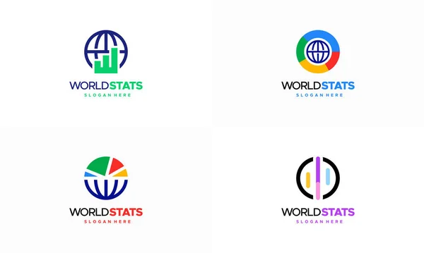 Ensemble World Stats Logo Designs Concept Vectoriel Modèle Logo World — Image vectorielle