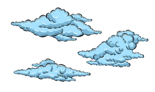 Vintage Cloudscape Felhők Vázlat Illusztrált Rajz Kézzel Rajzolt Felhő Meg — Stock Vector