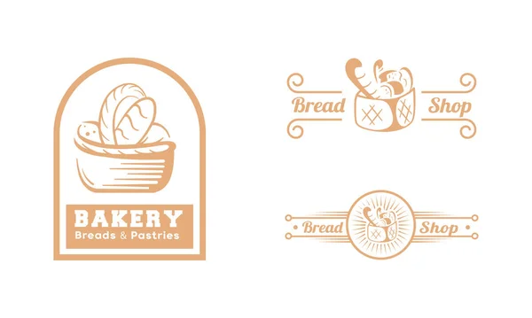 Set Bread Logo Vector Illustration Bakery Emblem Design White Background — Stock Vector