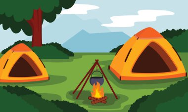 Tatil Kampı Çadırı Açık Hava Macerası Güzel Doğa manzarası, Yaz Kampı Çadırı Açık Doğa Ormanı