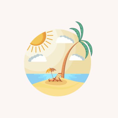 Iconic Summer Beach Illustration with Palm Tree, Summer Beach logo ikonu vektörü