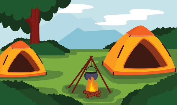Tente Camp Vacances Aventure Plein Air Beau Paysage Naturel Tente — Image vectorielle