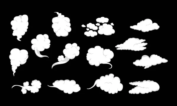 漫画の煙雲 漫画の煙の流れ ほこり 煙と煙の蒸気雲のシルエットを分離ベクトルイラストセット 風のシルエット蒸し 煙爆発 コミッククラウドコレクション — ストックベクタ