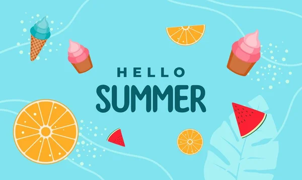 Hallo Sommer Hintergrund Sommersaison Verkauf Banner Mit Stücken Von Tropischen — Stockvektor