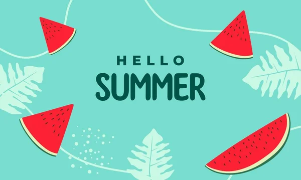 夏季背景 夏季销售横幅与片片热带成熟橙色水果 明亮的设计与植物 用文字说明矢量 — 图库矢量图片