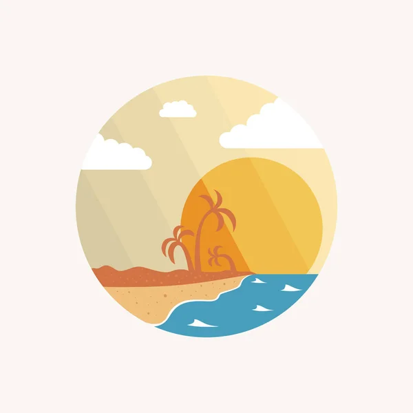 Ikonisk Sommar Strand Illustration Med Palm Träd Sommar Strand Logotyp — Stock vektor