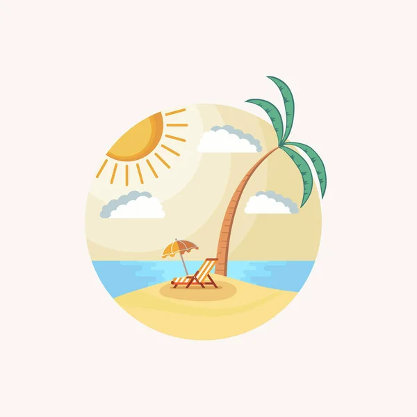 Iconic Summer Beach Illustration Palm Tree Summer Beach Logo Icon — Vetor de Stock