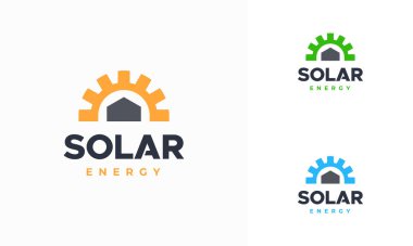 Güneş Enerjisi Logosu konsept vektörü, çatı logosu şablonlu güneş enerjisi dizayn etti