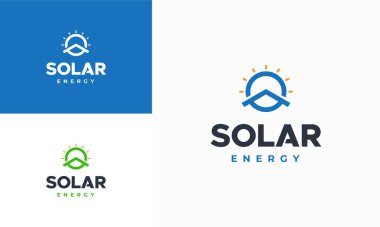 Güneş Enerjisi Logosu konsept vektörü, çatı logosu şablonlu güneş enerjisi dizayn etti