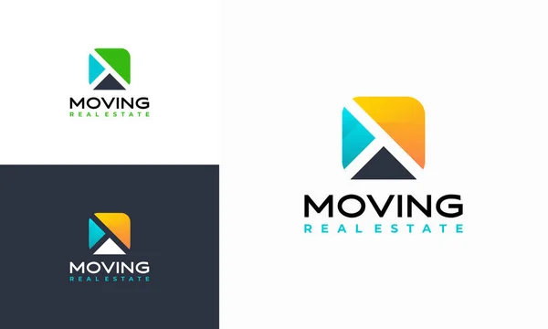 Casa Mover Logo Template Design Vector Modelo Símbolo Logotipo Imobiliário —  Vetores de Stock