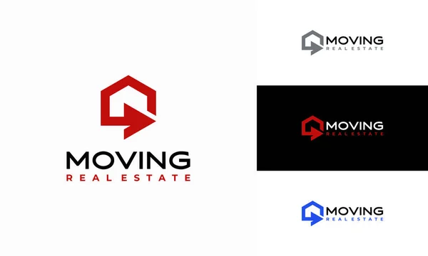 Casa Mover Logo Template Design Vector Modelo Símbolo Logotipo Imobiliário — Vetor de Stock