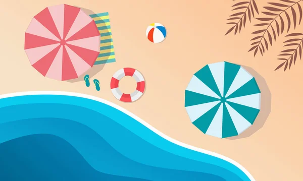 顶部景观海滩夏季背景 矢量卡通风格背景海滨 阳光灿烂 — 图库矢量图片