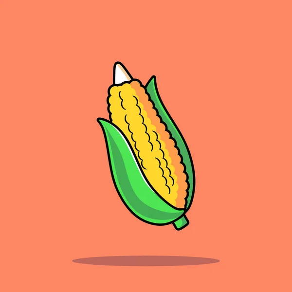 Flat Cartoon Style Corn Vegetable Vector Icon Illustration Food Nature — Stock Vector
