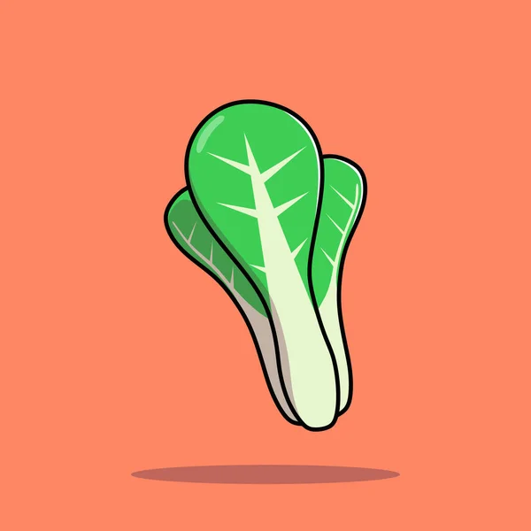 Flat Cartoon Style Mostarda Verde Pakcoy Vegetable Vector Icon Ilustração —  Vetores de Stock