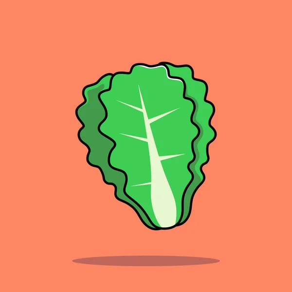Flat Cartoon Style Green Mustard Lettuce Vegetable Vector Icon Illustration — Stock Vector