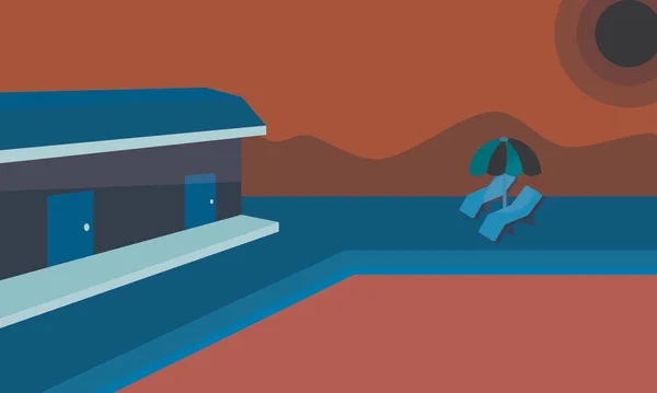 Schwimmbad Sommer Illustration Hintergrund Des Schwimmbadvektors Flache Design Illustration Horizontale — Stockvektor