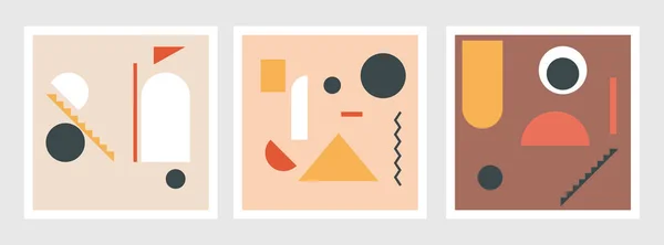 パステルカラーの現代美術ポスターのコレクション アブストラクトペーパーカット幾何学的要素 形状やストローク ドット ソーシャルメディア ポストカード 印刷のための素晴らしいデザイン — ストックベクタ