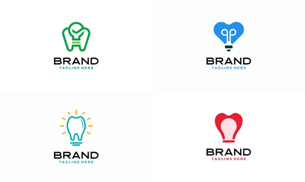 Set Dental Health Clinic Logo Concept Vector Light Bulb Shape — Stock Vector