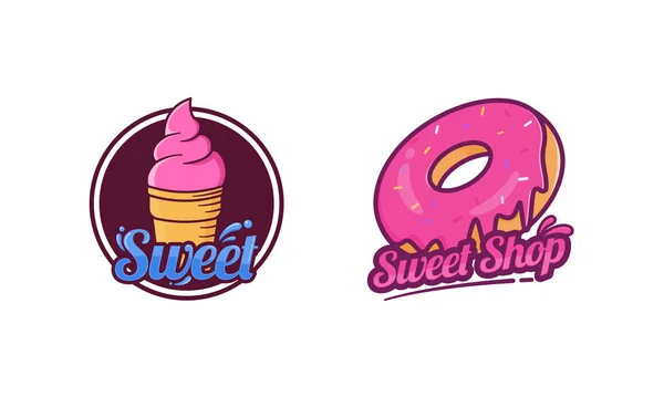Set Von Sweet Shop Logo Vorlagen Designvektor Illustration Von Kuchen — Stockvektor