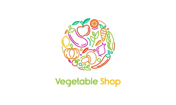 Emblem Und Abzeichen Für Biolebensmittel Vegetarisches Vektordesign Für Gesunde Vegane — Stockvektor