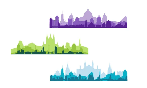 Set City Silhouettes Cityscape Backgrounds Print Cityscape — Stock Vector
