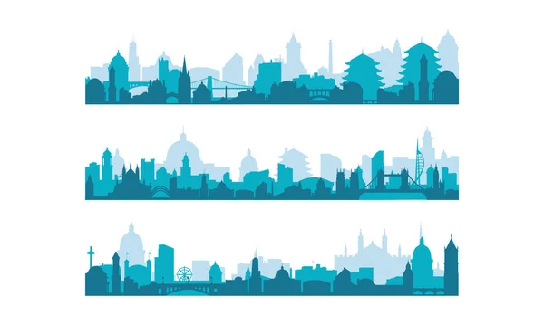 Set City Silhouettes Cityscape Backgrounds Print Cityscape — Stock Vector