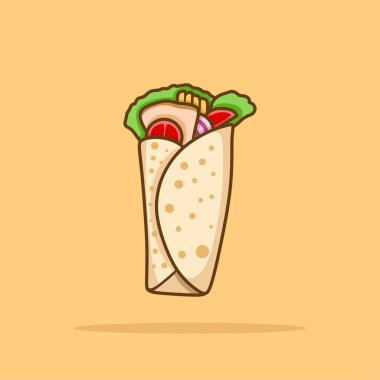 Shawerma sandviçi düz ana hatlı ikon vektör çizimi. Kebap dürümü simgesi