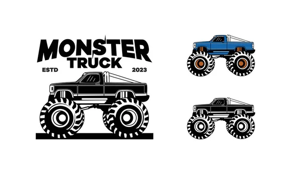 Набор Логотипа Monster Truck Logo Badge Vector Логотип Extreme Monster — стоковый вектор