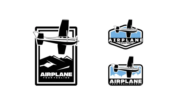 Conjunto Etiqueta Transporte Aviones Logotipo Aeronave Avión Logotipo Avión Privado — Archivo Imágenes Vectoriales