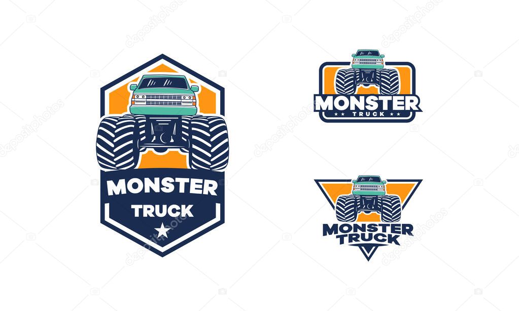 Set of Monster Truck Logo Badge Vector, Extreme Monster Truck logo