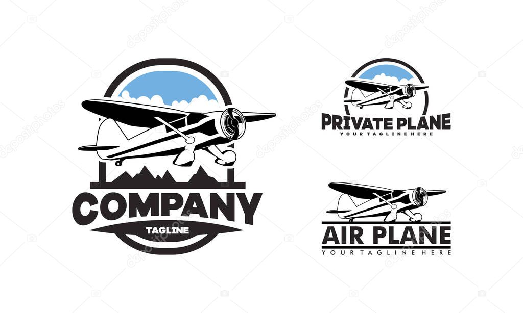 Set of Airplane Transport label Logo, Aircraft, airplane, Private Plane logo or icon