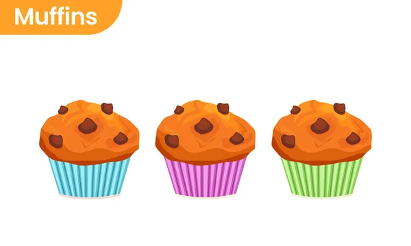 Vektor Muffin Symbole Illustration Kuchen Für Menü Süßwaren — Stockvektor