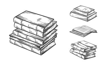 El Çizimi Kitap Yığını. Eğitim Vektörü illüstrasyonu