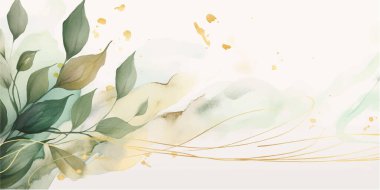 Soyut sanat arka plan vektörü. Altın çizgili sanat çiçekli, botanik yapraklı, organik şekilli, suluboyalı lüks duvar kağıdı. Pankart, poster, Web ve Paketleme için vektör arkaplanı.