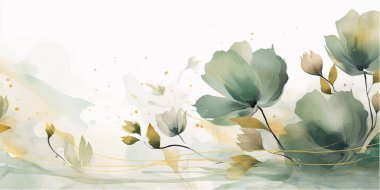 Soyut sanat arka plan vektörü. Altın çizgili sanat çiçekli, botanik yapraklı, organik şekilli, suluboyalı lüks duvar kağıdı. Pankart, poster, Web ve Paketleme için vektör arkaplanı.