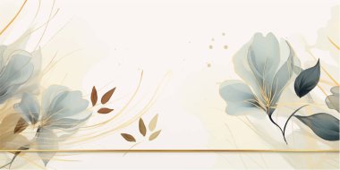 Soyut sanat arka plan vektörü. Altın çizgili sanat çiçekli, botanik yapraklı, organik şekilli, suluboyalı lüks duvar kağıdı. Pankart, poster, Web ve Paketleme için vektör arkaplanı