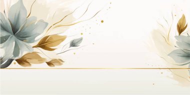 Soyut sanat arka plan vektörü. Altın çizgili sanat çiçekli, botanik yapraklı, organik şekilli, suluboyalı lüks duvar kağıdı. Pankart, poster, Web ve Paketleme için vektör arkaplanı