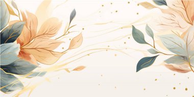 Soyut sanat arka plan vektörü. Altın çizgili sanat çiçekli, botanik yapraklı, organik şekilli, suluboyalı lüks duvar kağıdı. Pankart, poster, Web ve Paketleme için vektör arkaplanı