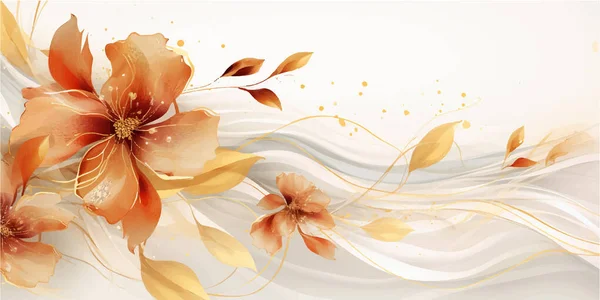 Soyut sanat arka plan vektörü. Altın çizgili sanat çiçekli, botanik yapraklı, organik şekilli, suluboyalı lüks duvar kağıdı. Pankart, poster, Web ve Paketleme için vektör arkaplanı