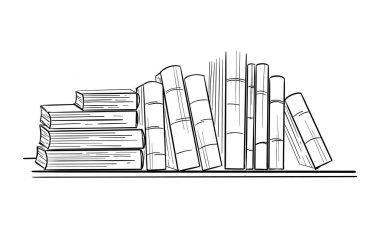 Kitaplıkta kitaplar var. El çizimi Eğitim skeci Vektör illüstrasyonu