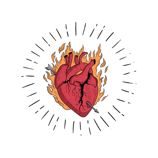 Ручная Иллюстрация Сжигания Сердца Векторная Иллюстрация — стоковый вектор