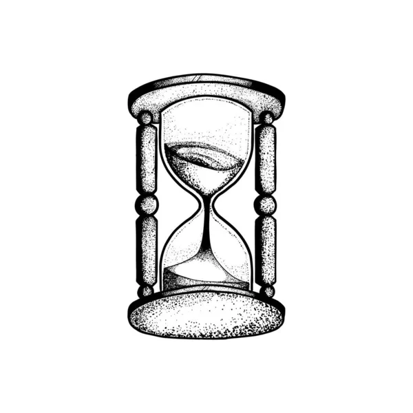 Hourglass Black White Hand Drawn Sketch Vector Illustration Isolated White — Stock Vector