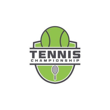 Tenis kulübü logosu tasarımı, turnuva rozeti şablonu. Spor takımı kimliği, E-Sport logo vektör çizimleri