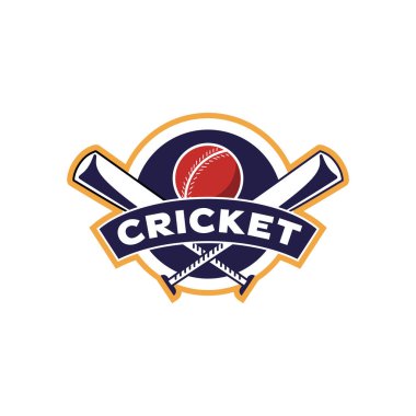 Rozet amblemi Kriket logosu, kriket takımı, kriket logosu tasarımı üzerinde çapraz çubuklar ve koyu arkaplanda top vektörü var.