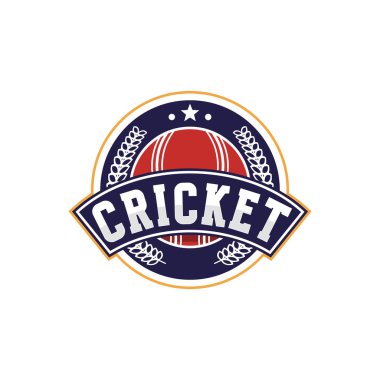 Rozet amblemi Kriket logosu, kriket takımı, kriket logosu tasarımı üzerinde çapraz çubuklar ve koyu arkaplanda top vektörü var.